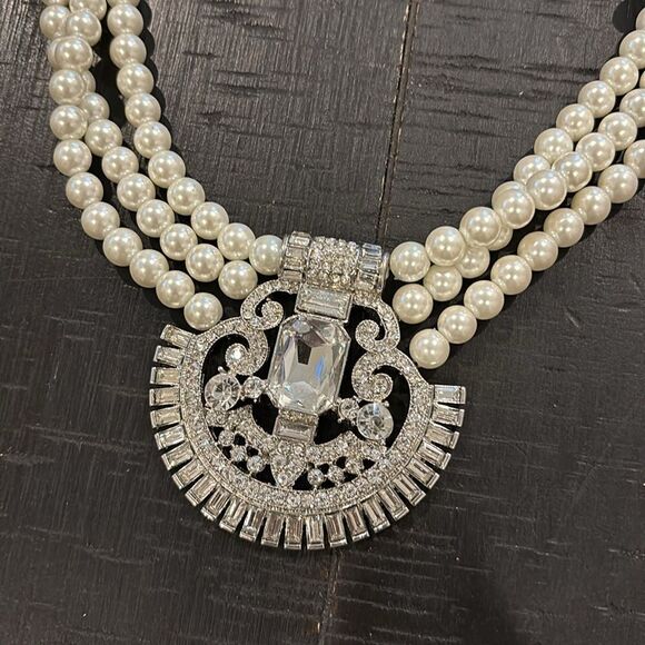 Stella & Ruby Pearl Rhinestone Elegant Formal Fancy Necklace Collar Statement‌ - Picture 5 of 11